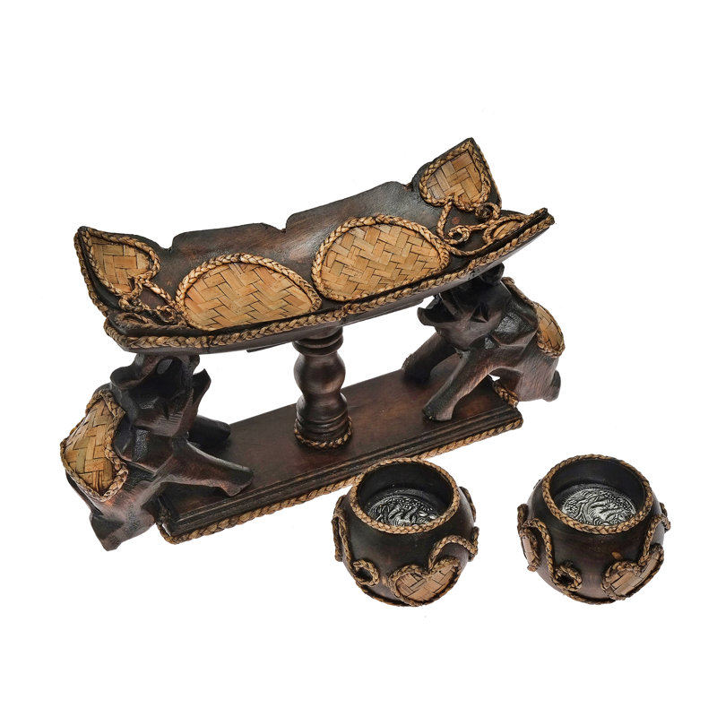 Porte-bougie éléphant en bois 10 po x 2,5 po AeraVida