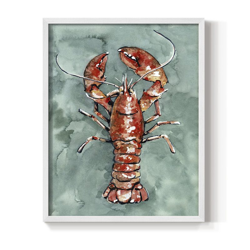 «Aquatic Lobster I», reproduction encadrée - bois massif, Blanc, H 14 po x l 11 po