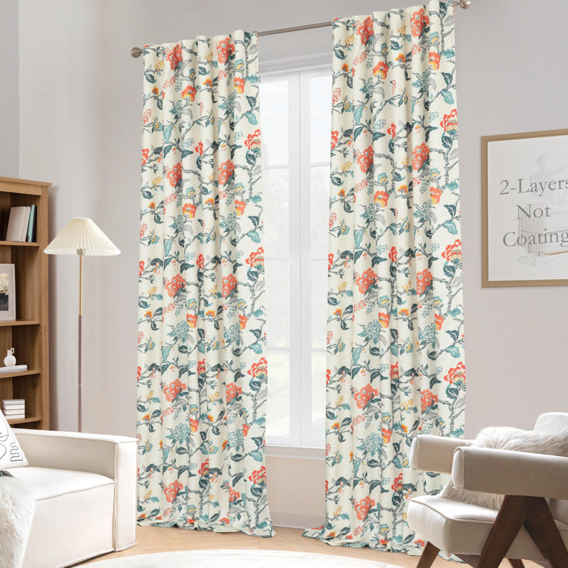 Lark Manor 100% Blackout Linen Floral Patterned Curtains Double Layer Drape Rod Pocket Back Tab, 52" W x 120" L, Multi