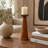 Natural Mango Wood Tapered Candle Holder With Iron Plate, Rustic Farmhouse Pillar Candle Stand For Home Decor 3.3Lbs-916667379