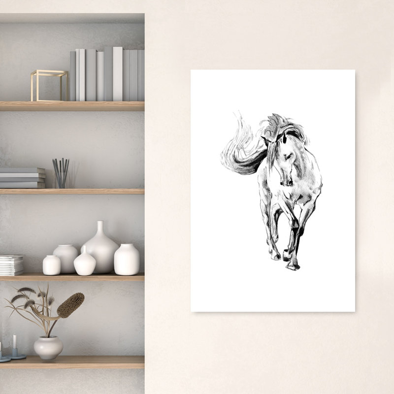 Croquis de cheval au galop - Illustration contemporaine, H 48 po x l 32 po