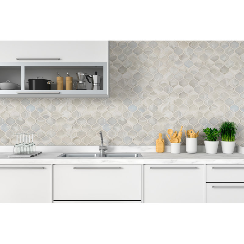 Nacre Blanc Lantern 10 in. x 10 in. Glossy Glass Mosaic Wall Tile