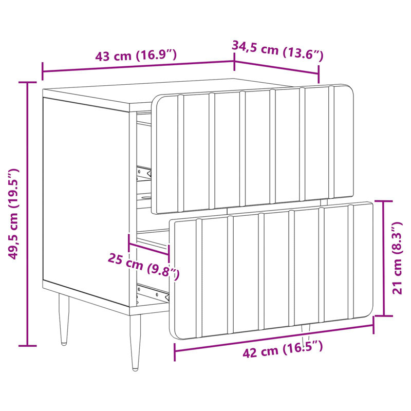 43cm W Manufactured Wood Bedside Table, Grey Sonoma