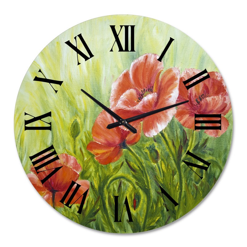 Red Blossoming Poppies III - Horloge murale traditionnelle, Moyenne