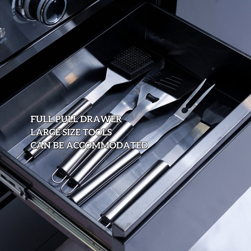 Îlot de cuisine de 43 pouces à 6 brûleurs et 85 000 BTU de cuisine au gaz en acier inoxydable pour barbecue et îlot de cuisine + réfrigérateur à vin compact + ensemble de rôtisserie + comptoirs en granite + évier en acier inoxydable