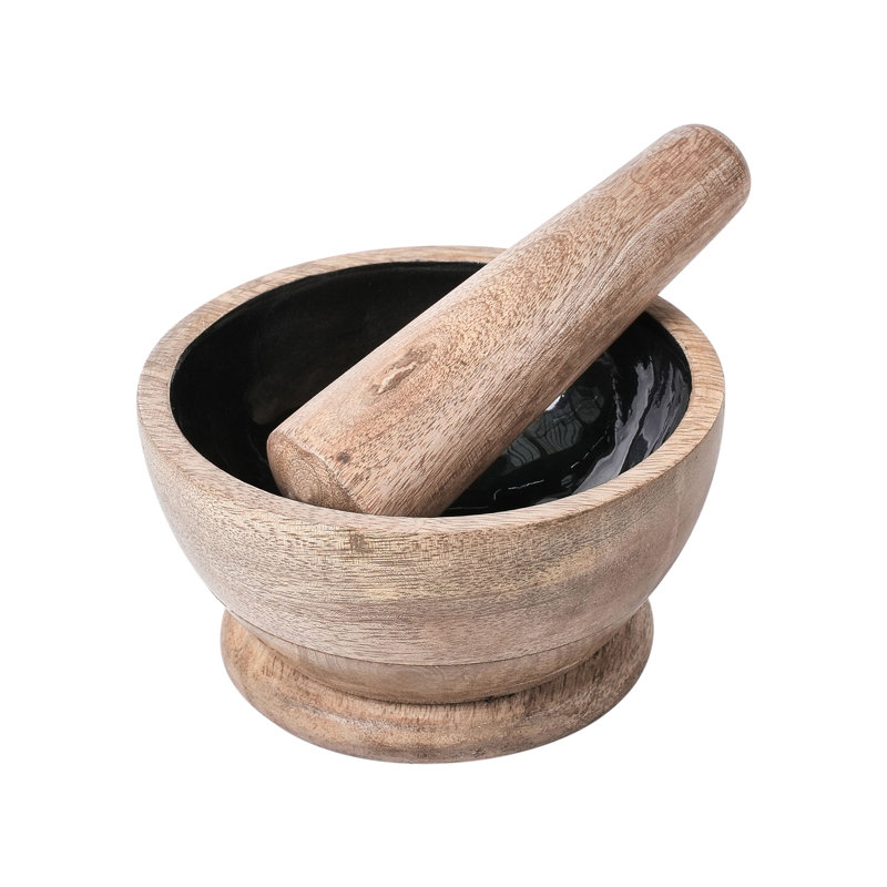 Wood Mortar And Pestle Set, Brown/Black