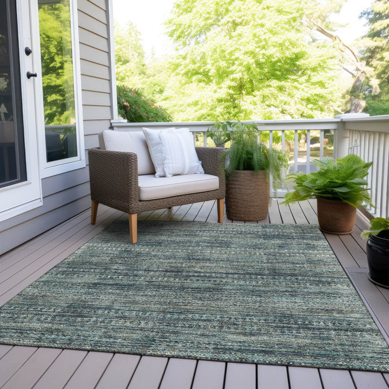 Tapis bleu sarcelle lavable à la machine intérieur / extérieur Xhevrie, Rectangle 10 pi x 14 pi