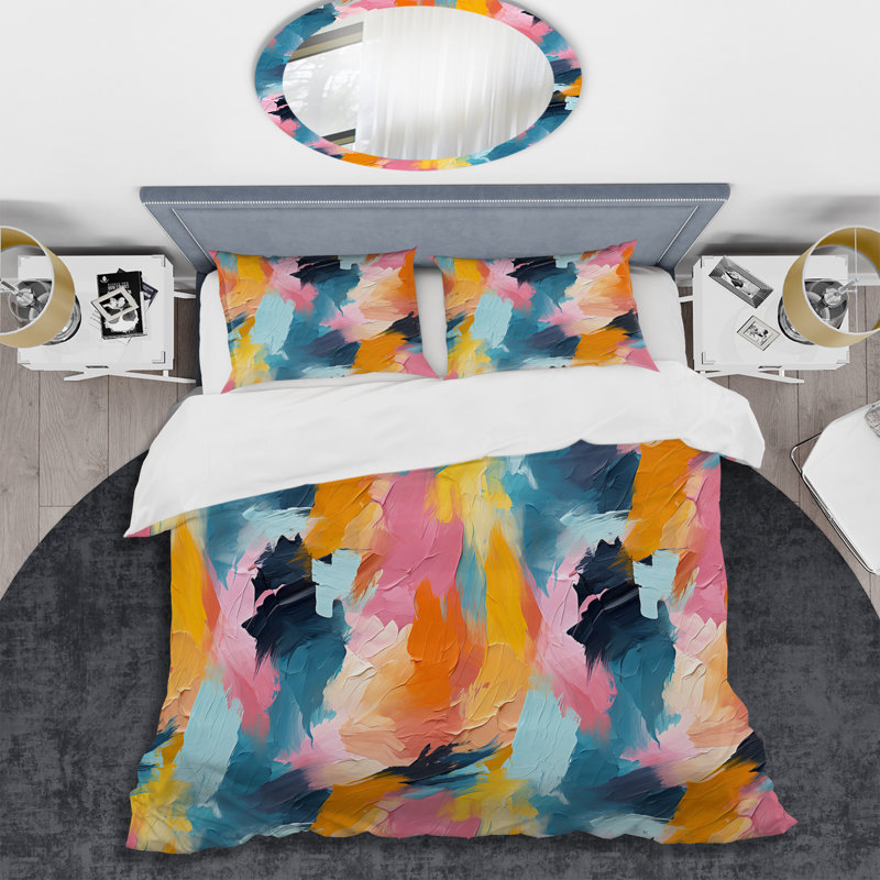 Literie bleu et rose Synergy II, Housse de couette simple + 1 taie décorative stan