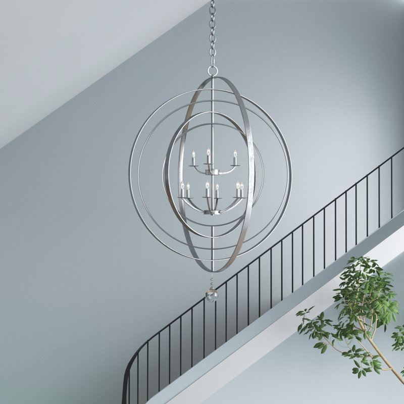 Salas 9 - Light Candle Style Globe Chandelier, Antique Silver