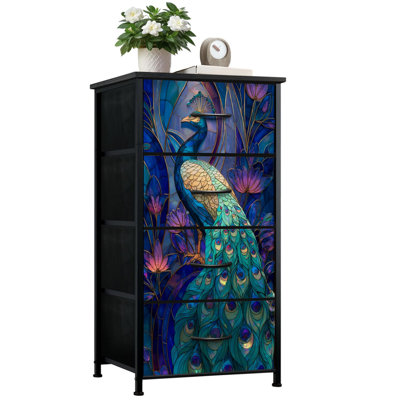 Commode de style vitrail pour la chambre à coucher avec 4 tiroirs de rangement Magical Peacock