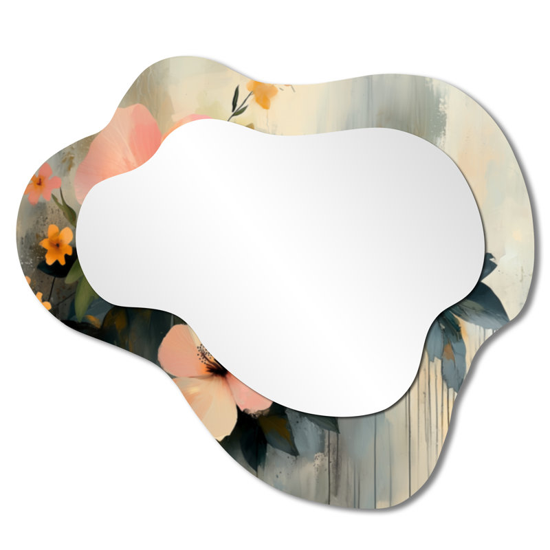 Minimalism Hibiscus Spring Symphony - Hibiscus Asymmetrical Decorative Mirror, Traditional irregular Wall Mirror, Printed on Metal
