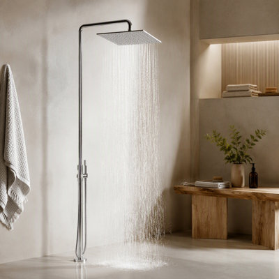 12 Inch Brushed Nickel Rain Shower Head, Square Ultra Thin 304 Stainless Steel High Pressure Shower Head Waterfall Full Body Coverage Waterfall Shower Head