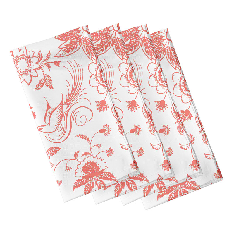 Aspacio Polyester Floral Square Napkin, Coral