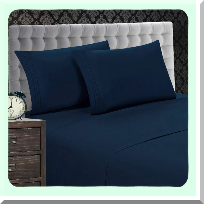 King size Luxury Softness 4-Piece Bed Sheet Set - Wrinkle & Fade Resistant, Deep Pocket - Premier Hotel Quality, Navy