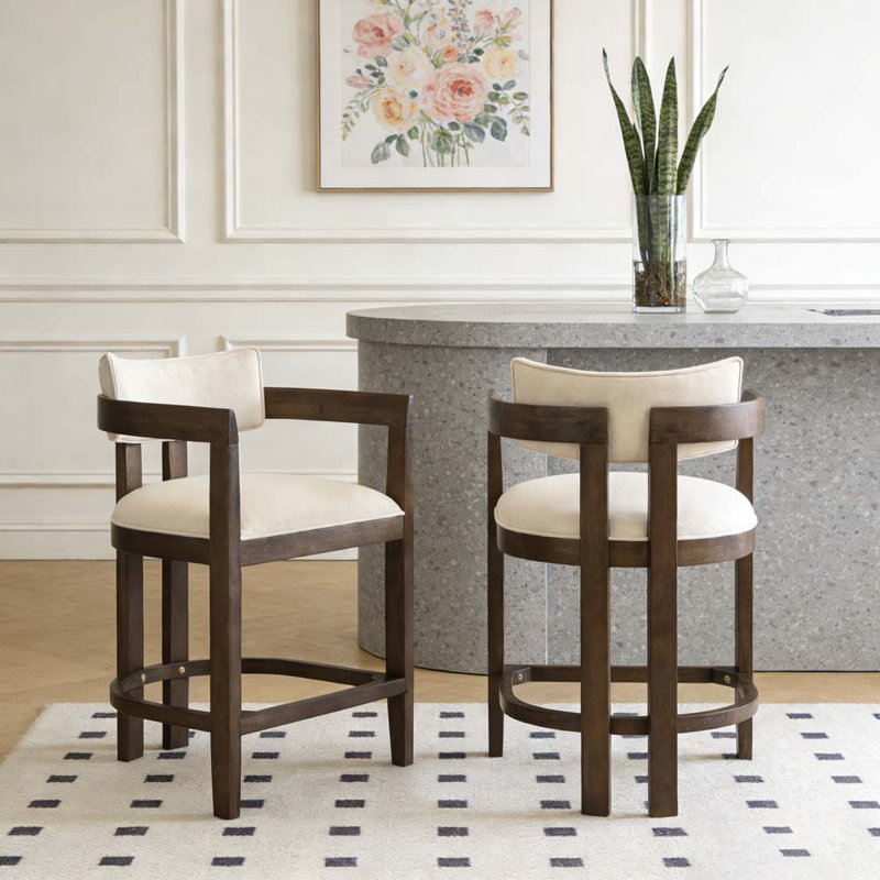 26" Counter Height Bar Stool, Walnut, Boucle Beige