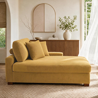 Chaise longue surdimensionnée en velours côtelé orange avec accoudoirs et coussins Milbrey