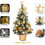 Petit arbre de Noël de 45 cm avec lumières, mini arbre de décoration de bureau avec sommet d'arbre en forme d'étoile, boules, arcs, pommes de pin pour bureau à domicile, bar, décorations de Noël