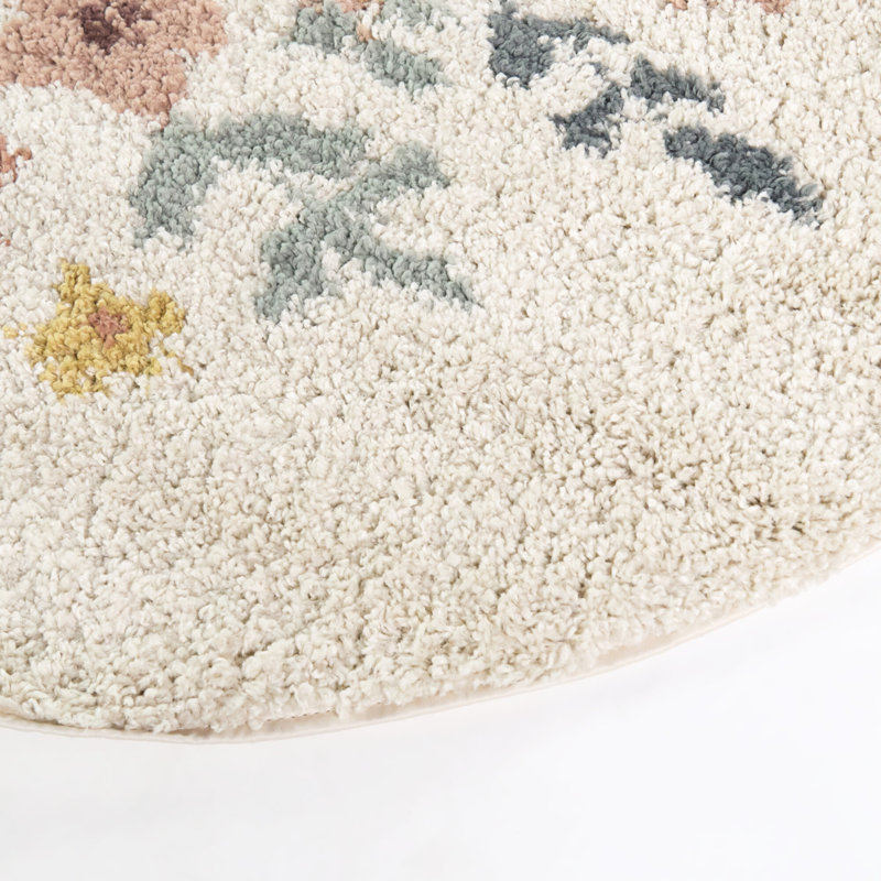 Coral/Green Kids Tossed Floral Oval Area Rug, 6'7" x 9' Oval