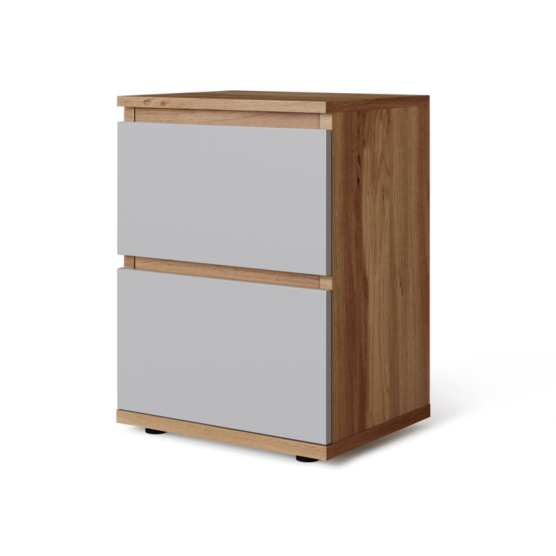Baptistine 36cm W Manufactured Wood Bedside Table, Oak/Grey