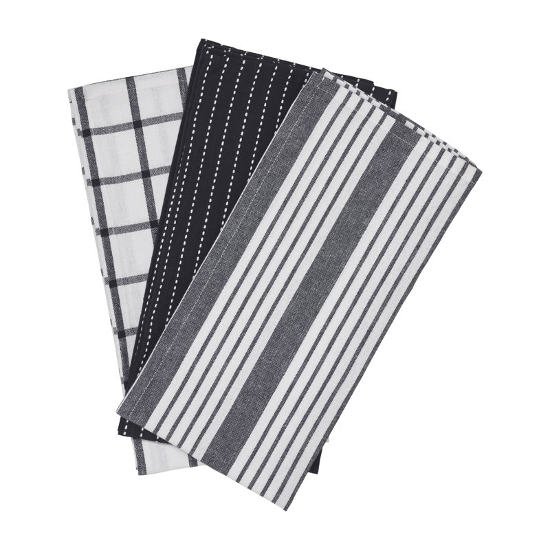 Penguin Home® Kitchen Towels 100% Cotton Eco Friendly & Sustainable Tea Towels Stylish With Different Pattern, Black Multi