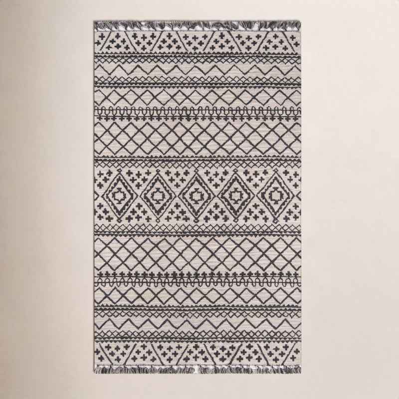 Bronte Handmade Tufted Wool Black/Gray Area Rug, Rectangle 3'6" x 5'6"