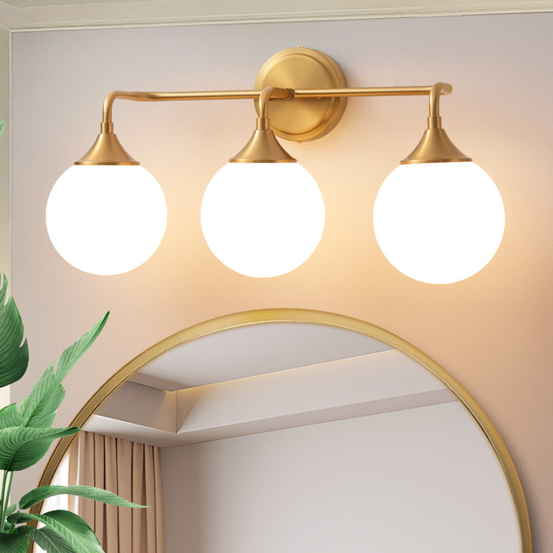 Romale Dimmable Bathroom Vanity Light with 5.9in Milk Opal Glass Globe Shade, Gold, 3