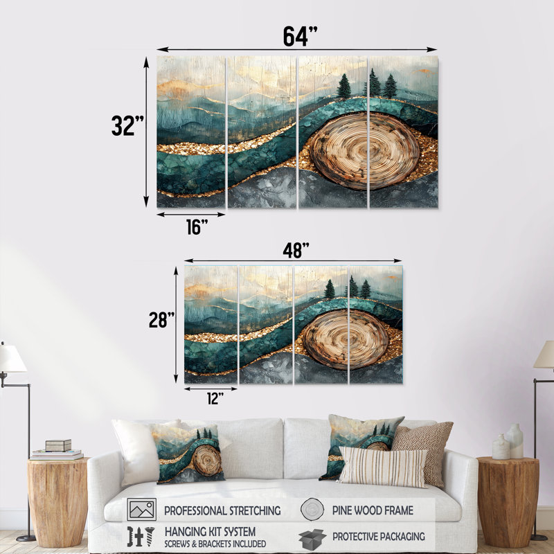 Émeraude et rivière de cristal dans la forêt II - Art mural forêt - décoration murale traditionnelle, H 28 po x l 48 po, 4