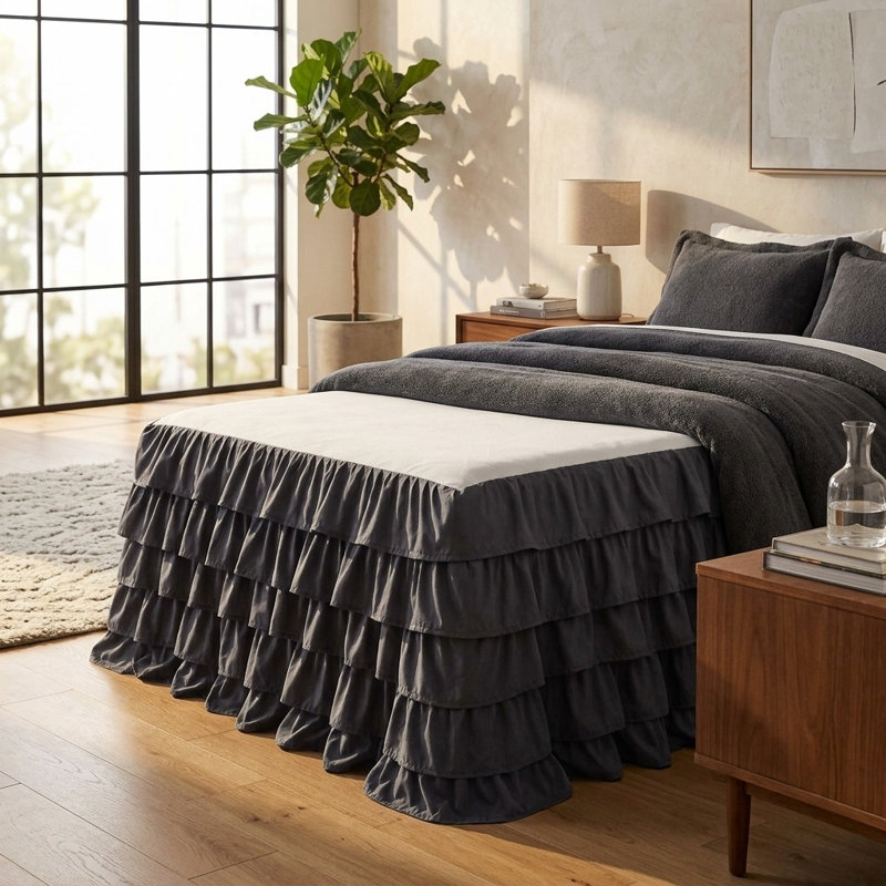 Multi-Ruffle King Bed Skirt, Black