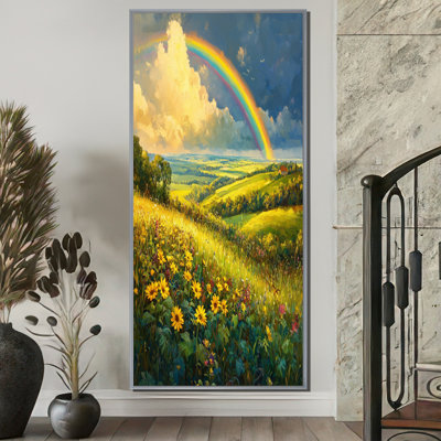Rainbow And The Sunlit Fields - Rainbow, reproduction d'art encadrée