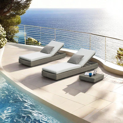 Outdoor Folding Lounge Chair With Aluminum Alloy Outdoor Chaise Lounge Set with Table , Cushion Included