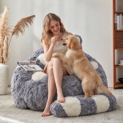 Giant Black Raccoon Compression Bean Bag With Detachable Tail, Fluffy Lazy Chair