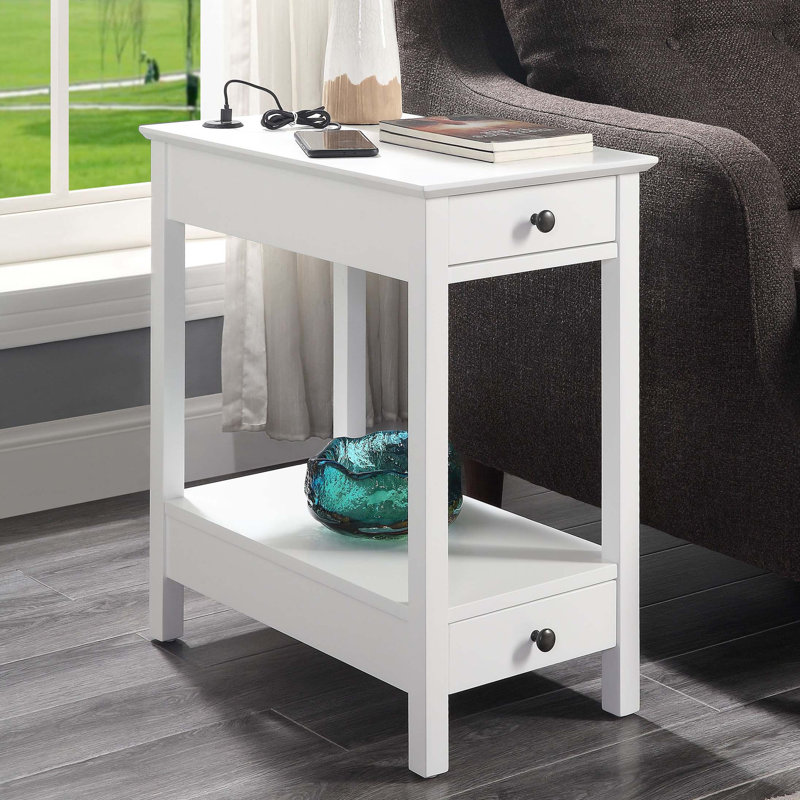 White Storage Accent Table with USB