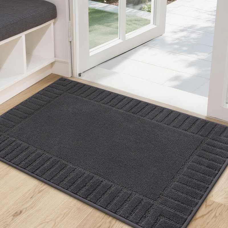 Tapis d'entrée antidérapant, antidérapant et résistant à la saleté, lavable à la machine, L 24 po x L 36 po, Gris foncé