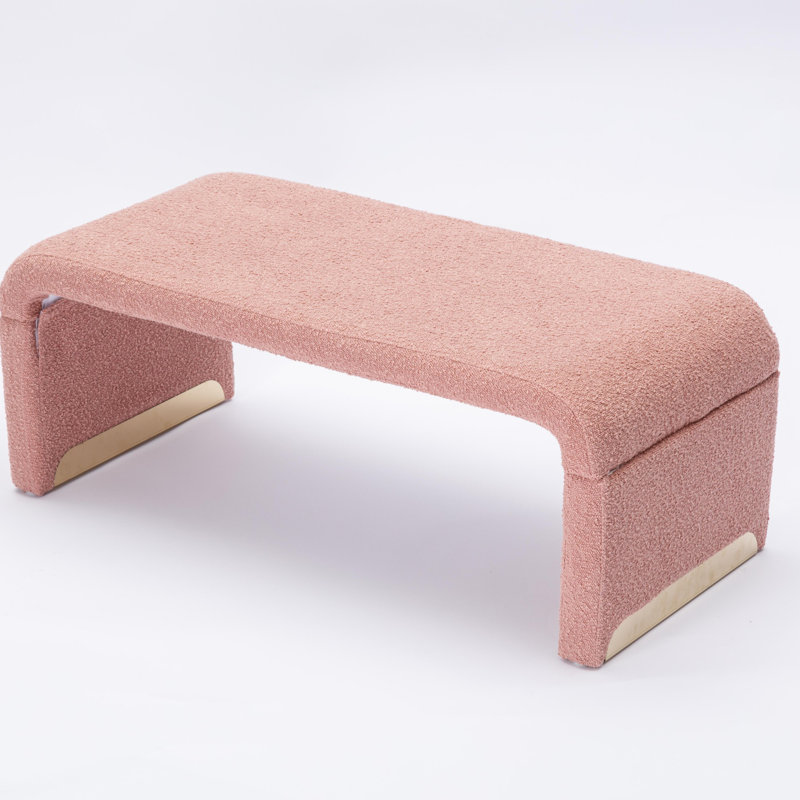 Dant Boucle Fabric Upholstered Bench Ottoman, Pink
