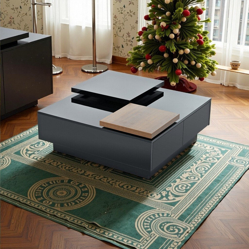 Table basse extensible carrée avec plateau mobile et 4 tiroirs cachés avec rangement en bois aggloméré de 31,5 à 40,9 po
