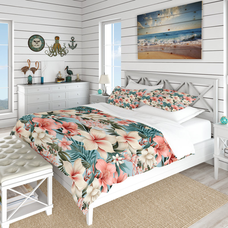Literie à motif tropical Oceanic Whispers, Housse de couette pour très grand lit et 2 très