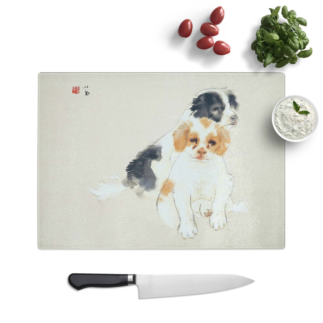 Tempered Glass Two Puppies by Takeuchi Seiho Chopping Board