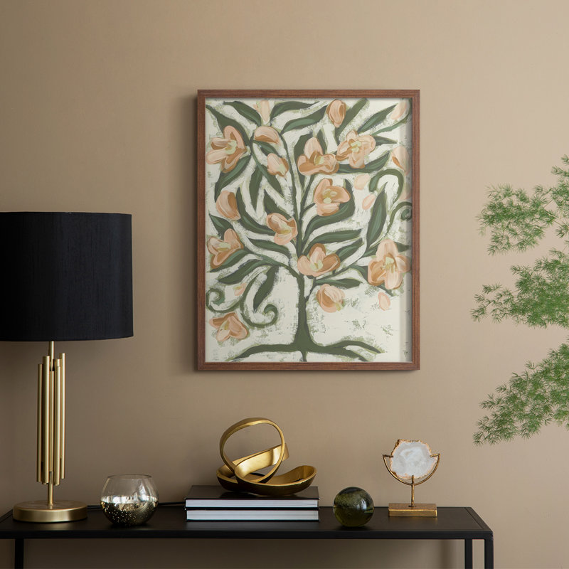«Folk Peach Blossoms II», reproduction encadrée - bois massif, H 15 po x l 12 po, Noyer