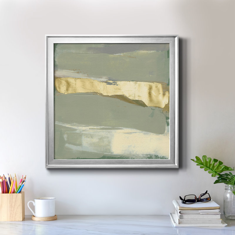 Toile encadrée sauge et or Swipe III-Premium - prête à être accrochée, Argent, H 26,5 po x l 26,5 po x P 1,5 po
