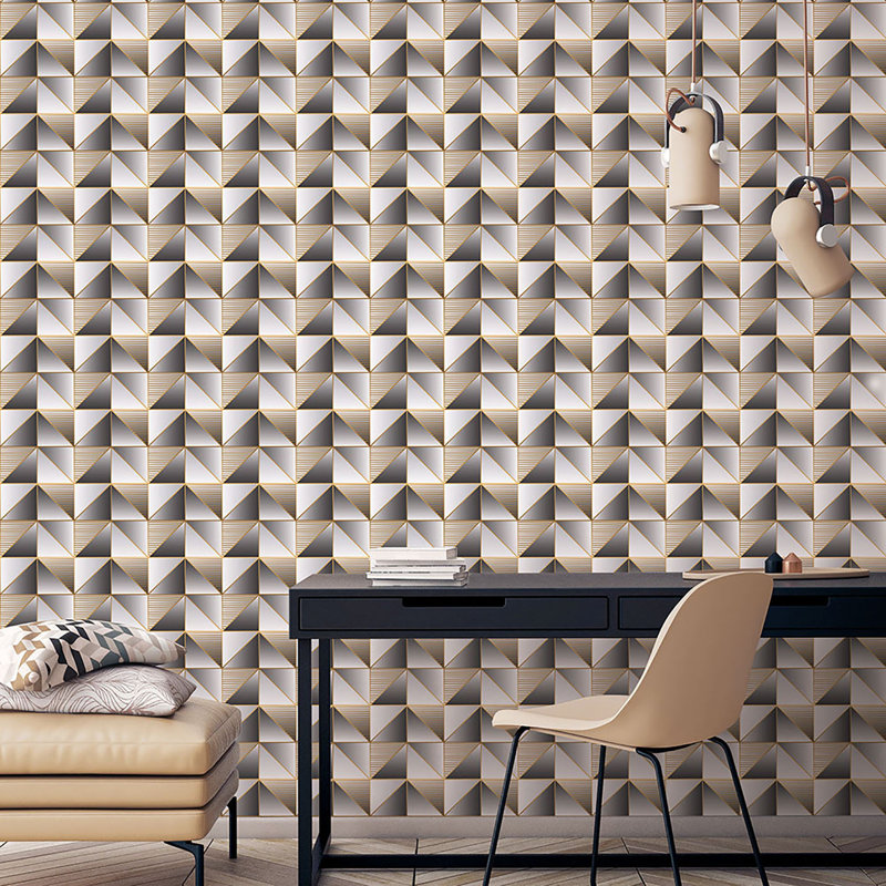 Geometrix 25.4m x 52.8cm Satin Wallpaper Roll, Gold/Black