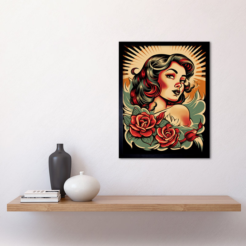 Aaleayah Pin Up Girl Roses Retro Tattoo Ink Body Art Rockabilly 50s - Single Picture Frame Print