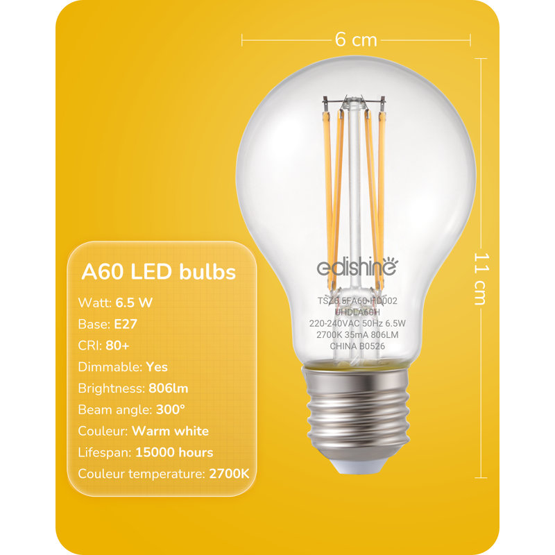 6.5w E27 Dimmable 2700k Led Bulbs（set Of 6)