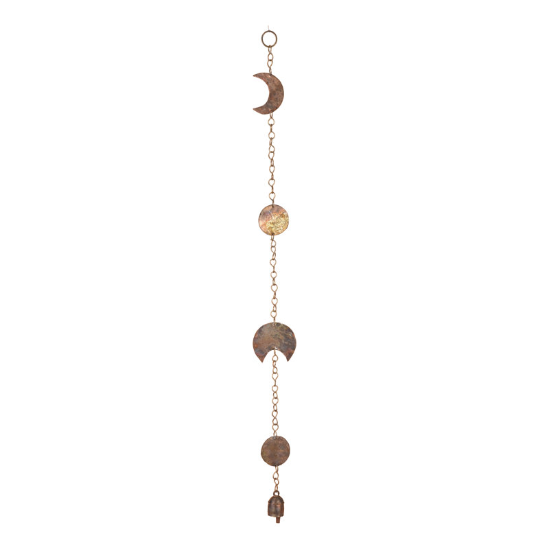 Carillon éolien Vivanta Phase de la Lune avec cloche rustique – 76 cm (30 pouces) en métal martelé pour chambre à coucher