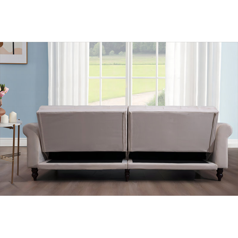 87.8'' Velvet Sofa, Cream Velvet