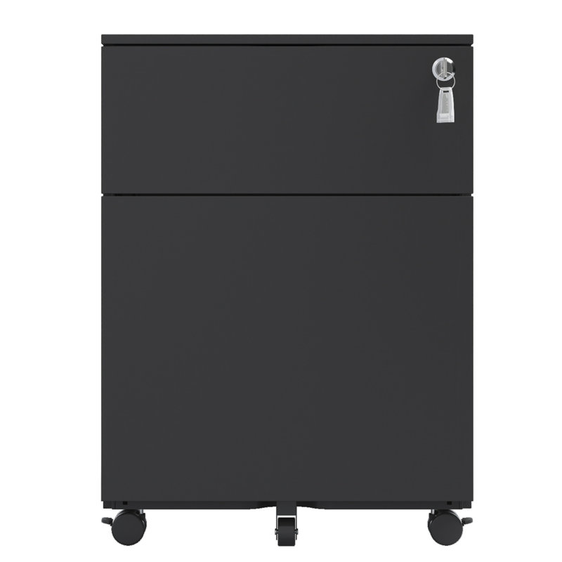 2 Drawer Mobile File Cabinet With Lock Steel File Cabinet For Legal/Letter/A4/F4 Size, Fully Assembled Except For Wheels, Home/ Office Design, Black