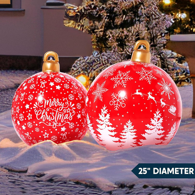 2 pièces de boules de Noël rouges gonflables