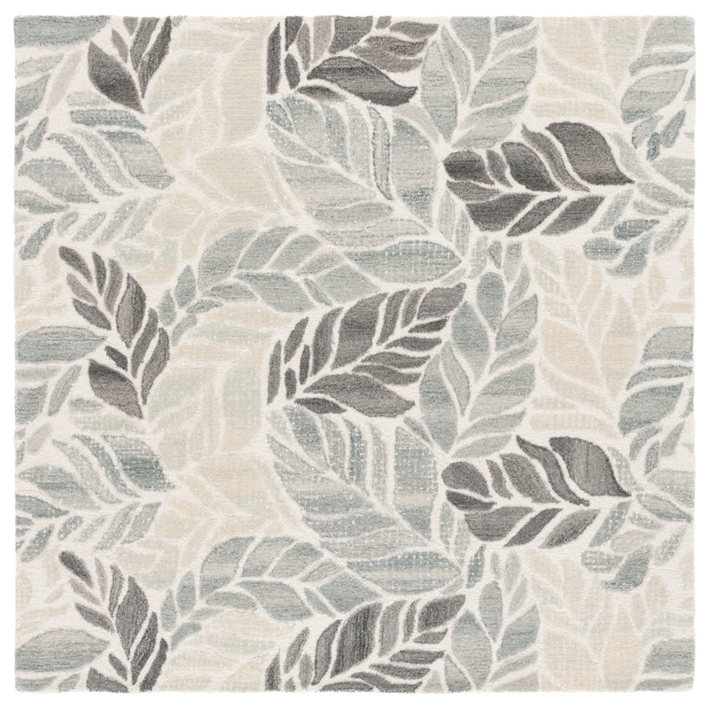 Msr Jardin Martha Stewart 300 Hand Tufted Wool/Cotton Floral Rug in Ivory/Grey, Square 6'