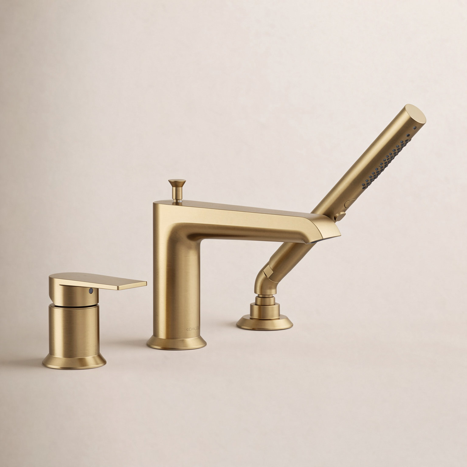 Hint Deck-Mount Bath Faucet with Handshower, Vibrant Brushed Moderne Brass