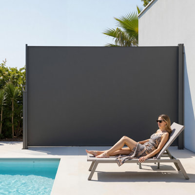 Retractable Side Awning, 73" x 165" Patio Retractable Side Screen with 180 g/m² Polyester Fabric, Waterproof Sunshade Outdoor Privacy Screen Room Divider for Garden, Balcony, Pools, Deck, Gray