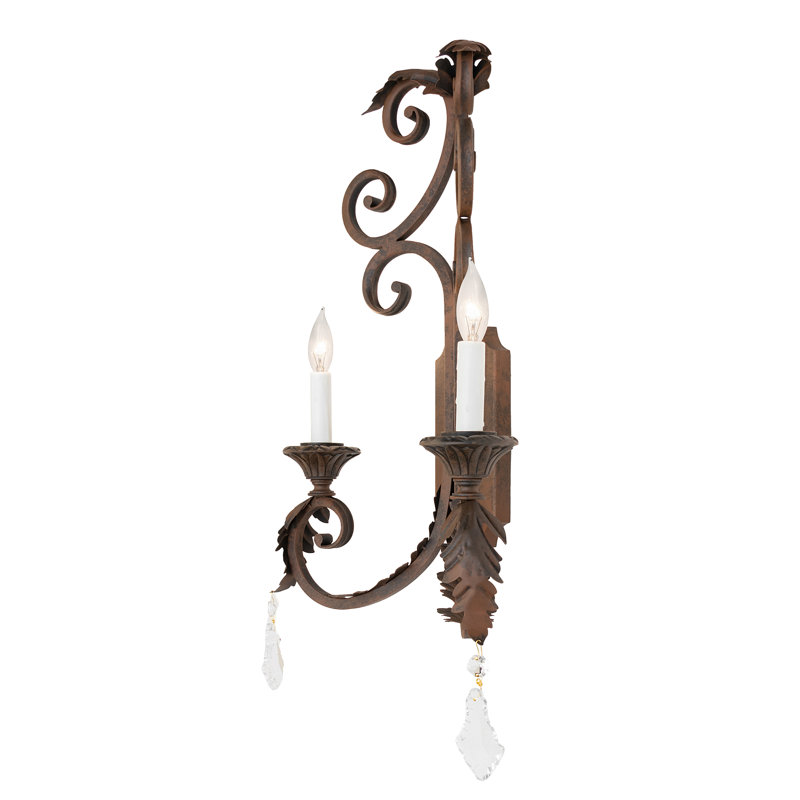 2 - Light Candle Wall Light, Distressed Chestnut